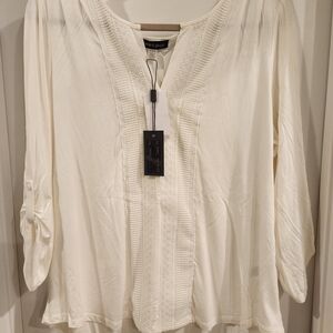 Cable & Gauge Cream Relaxed Blouse with V-Neck